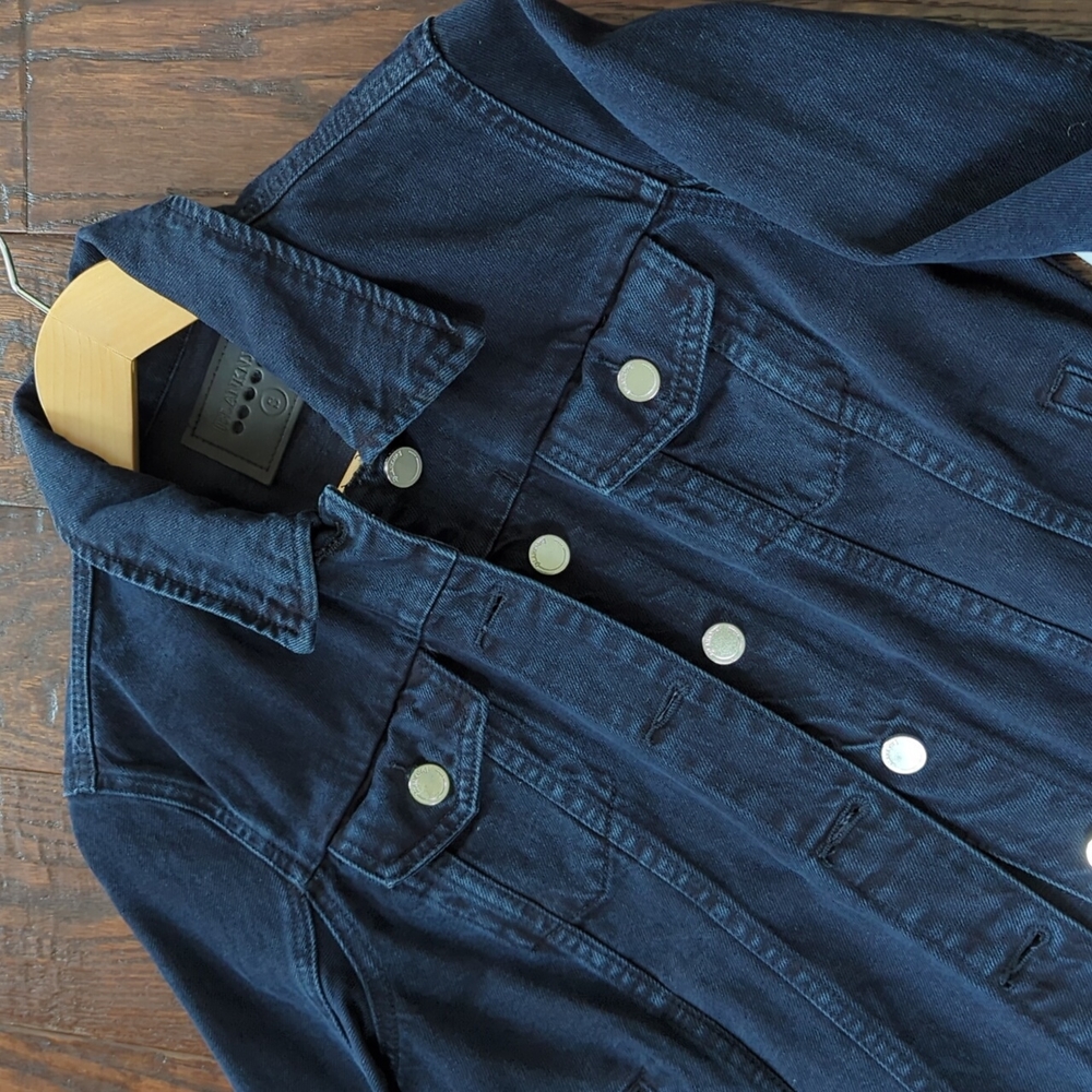 BLANK NYC I NWT Dark Indigo Blue Raw Cutoff Fitted Denim Jean Jacket, XS